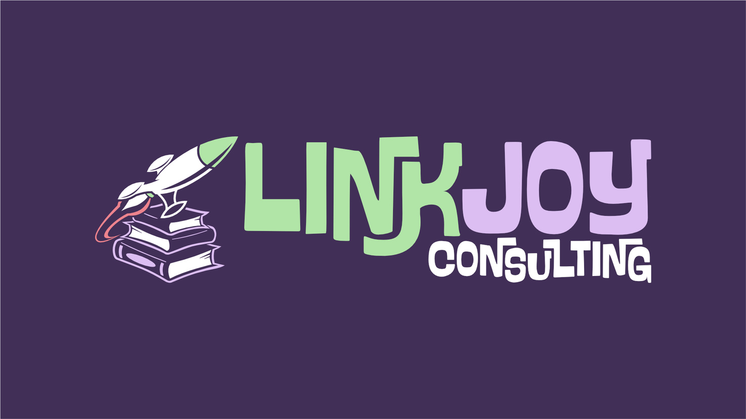 Untitled Primary LinkJoy Consulting logo featuring a retro-futuristic rocket and stacked books, representing education and expertise.