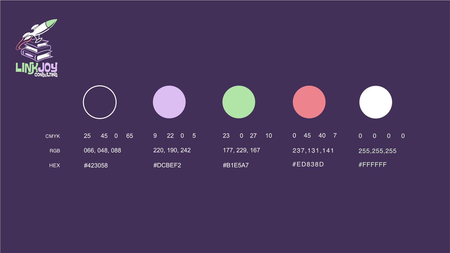 LinkJoy Consulting color palette displaying primary and secondary brand colors selected for accessibility and contrast.
